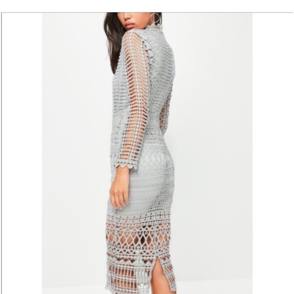 Missguided High Neck Structured Lace Midi Dress - Picture 4 of 16